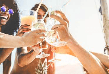 Friends together over food and drinks